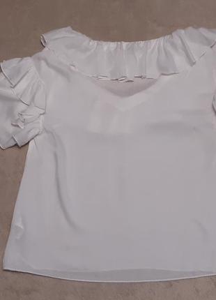 Белая натуральная легкая блузка с оборками, рюшами короткий рукав h&amp;m4 фото
