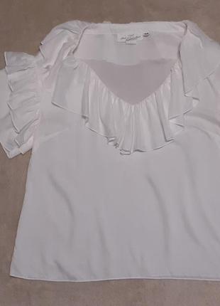 Белая натуральная легкая блузка с оборками, рюшами короткий рукав h&amp;m3 фото