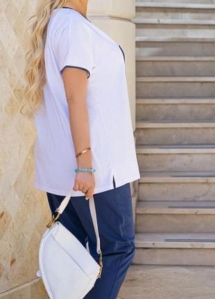 Костюм — двійка жіночий літній брючний прогулянковий, футболка, штани укорочені, батал, синій3 фото