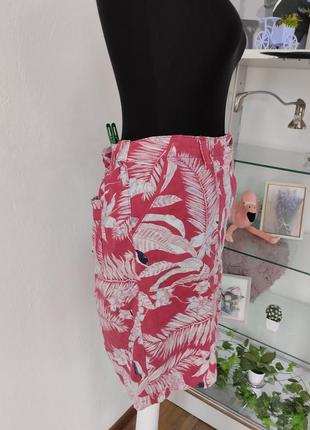 Льняная юбка тропический принт,стильная2 фото