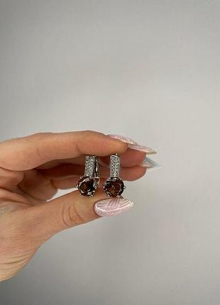 Серебряные серьги с нано султанитом и фианитом 054n-8210