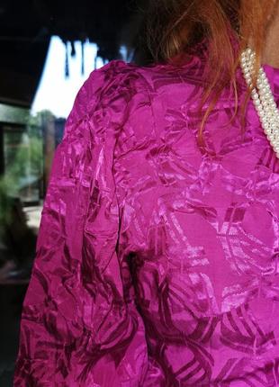 Жаккардовая атласная из вискозы фуксия блуза рукав фонарик eksept жаккард узор3 фото