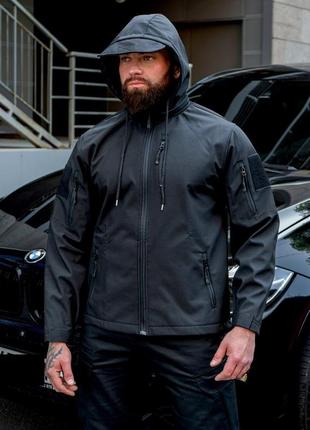 Чоловіча весняна водовідштовхувальна софшелова куртка чорна осіня тактична куртка softshel3 фото