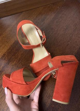 Оранжевые босоножки,замшевые босоножки на каблуке,туфли на высоком каблуке,рыжие босоножки5 фото
