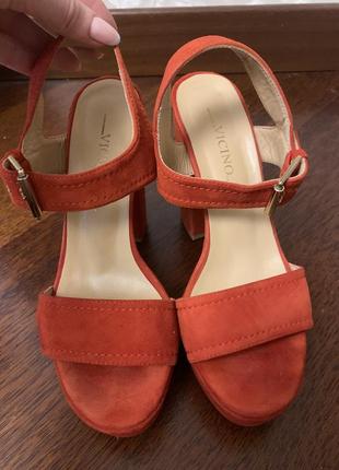 Оранжевые босоножки,замшевые босоножки на каблуке,туфли на высоком каблуке,рыжие босоножки3 фото