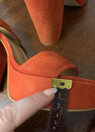 Оранжевые босоножки,замшевые босоножки на каблуке,туфли на высоком каблуке,рыжие босоножки9 фото