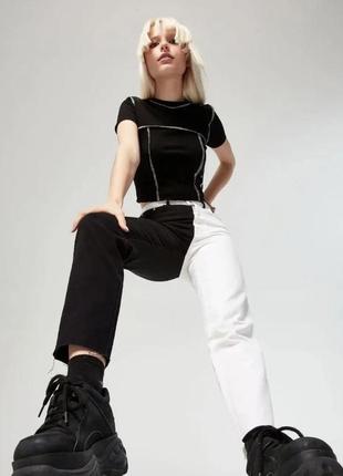 Стильные женские джинсы, высокая посадка, черно-белый, 32(xs) размер, jennyfer