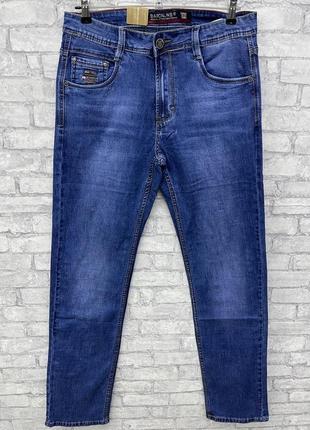 Мужские синие прямые классические джинсы с высокой посадкой