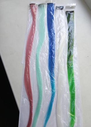 Цветные пряди, трессы, канекалон на заколках, пряди на заколках, прядь волос