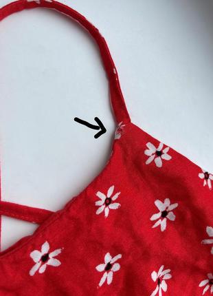Лляне плаття zara р. l червоне в квітковий принт, льон, сарафан, сукня10 фото