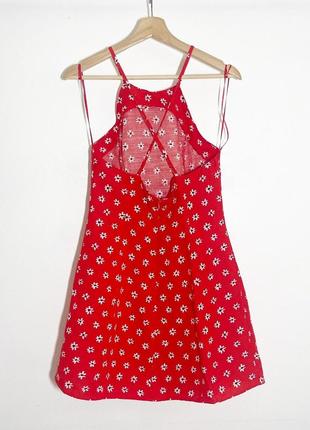 Лляне плаття zara р. l червоне в квітковий принт, льон, сарафан, сукня6 фото