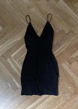 Натуральное черное мини платье