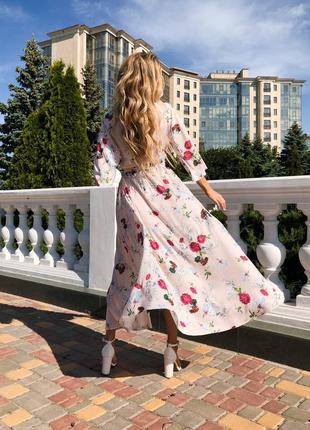 Женское длинное шелковое платье цветочный принт6 фото