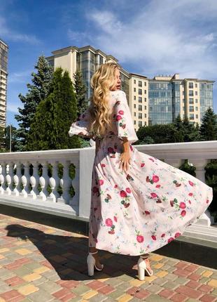 Женское длинное шелковое платье цветочный принт5 фото