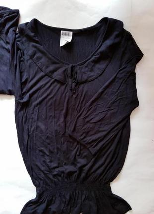 Вискозная блуза на резинке рукава 3/4 черный топ лонгслив next8 фото