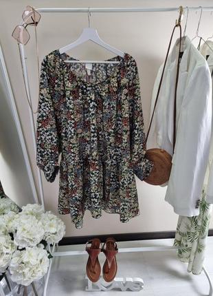 Платье ярусное короткое в цветочный принт h&m