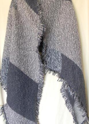 Теплый шарф палантин синий--серый 205 х 69