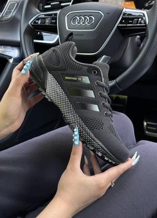 Кроссовки текстильные адидас маратон серые и черные /кроссовки adidas marathon tn тёмно-серые🔥6 фото