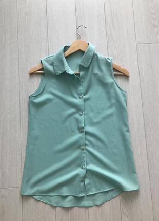 Мятная легкая блузка3 фото