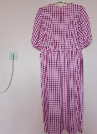 Сукня рожева в клітинку, клетчатое платье миди 50-52 р.3 фото