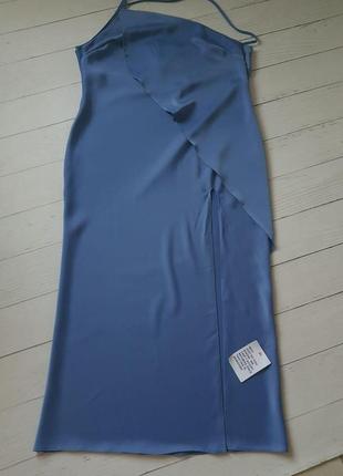 Сукня вечірня міді з розрізом по нозі asos синя