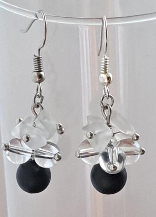 Серьги шунгит и горный хрусталь 2