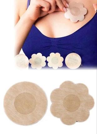 Одноразові наклейки на груди 5 пар (10шт.) круглі та квіточки.2 фото