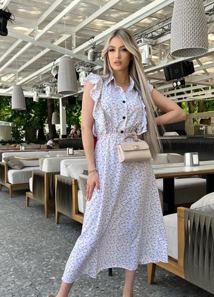 Літня сукня зверху на гудзиках з коміром без рукавів з резинкою на талії