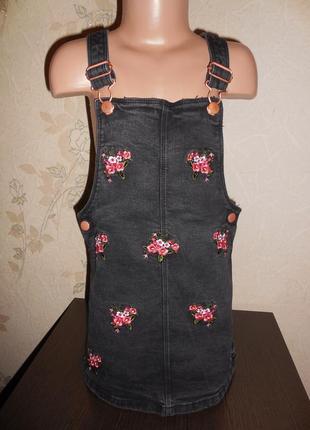 Джинс сарафан с вышивками * matalan* стрейч, 7 лет (122 см)
