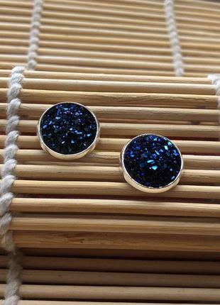 Сережки гвоздики с камушками синие