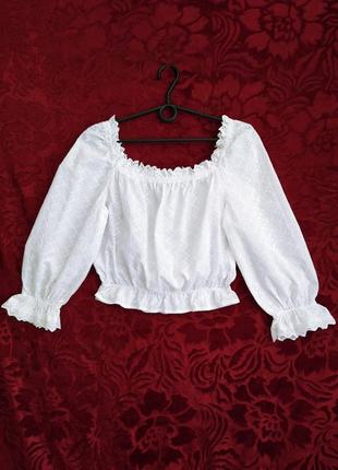 100% бавовна прошва біла мереживна блузка з вишивкою білосніжна укорочена блуза з прошви з квадратним вирізом рукава три чверті