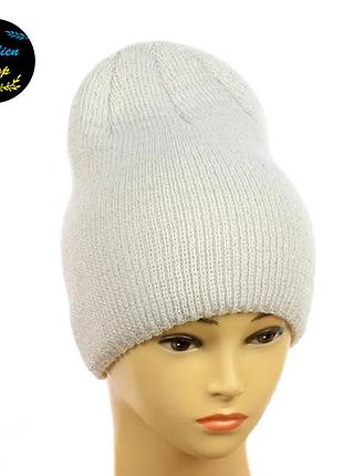 ● молодежная шапка лопата с люрексом - белый ●
