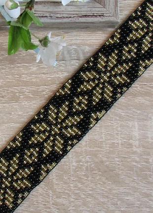 Браслет с узором, узор, вышиванка, черный, золото