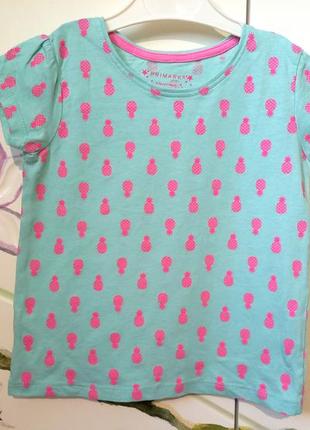 Нарядная модная футболка голубая с ананасами хит сезона primark для девочки 4-5 лет рост 110