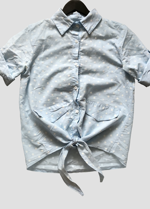 Блакитна сорочка з коротким рукавом у білий горошок