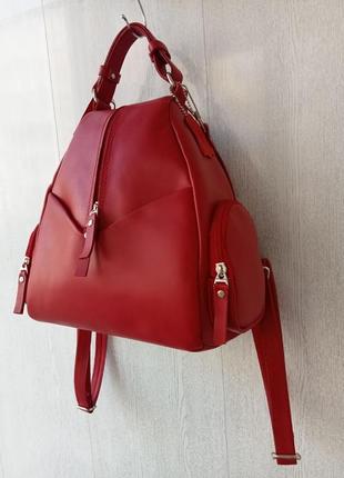 Красный кожаный рюкзак 🍒4 фото