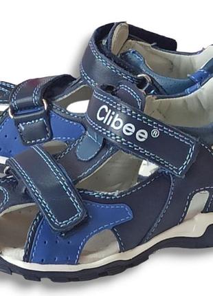 Закрытые кожаные ортопедические босоножки сандали 263 клиби clibee обувь для мальчика р.26-301 фото