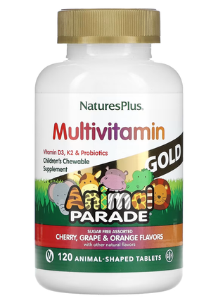 Nature's plus, animal parade gold, добавка для детей с мультивитаминами и минералами 120 шт1 фото