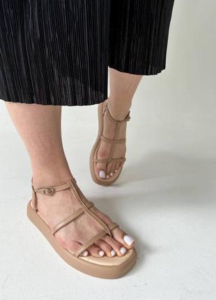 Натуральные кожаные босоножки - сандалии цвета мокко со стелькой мемори 41р.10 фото