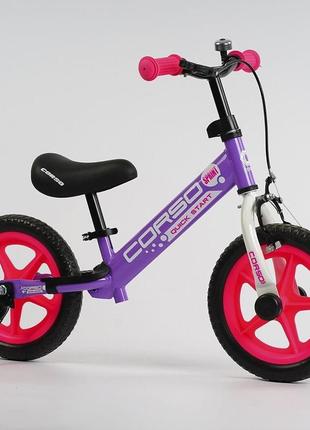 Дитячий велобіг "corso" на сталевій рамі, колеса 12" eva. з ручним гальмом, підставкою для ніг, підніжкою4 фото