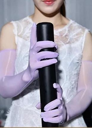 Перчатки рукавичка сиреневые капроновые фиолетовые вечерние аксессуар выше локтя длинные
