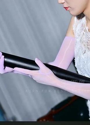 Перчатки рукавичка сиреневые капроновые фиолетовые вечерние аксессуар выше локтя длинные