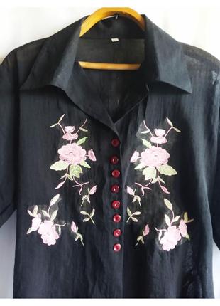 Легенька жіноча подовжена кофточка блузка сорочка чорного кольору з вишивкою, склад поліестер,в ідеальному стані