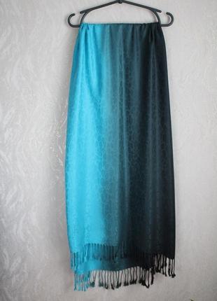 Блакитний шарф з пензликами пашмина кашемір 190х662 фото