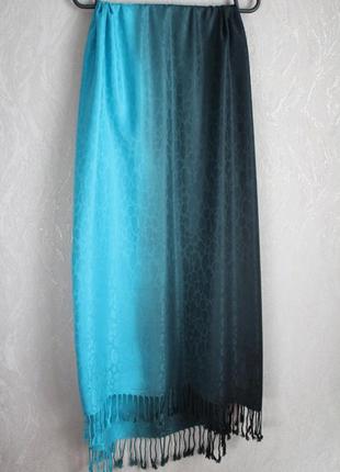 Голубой шарф с кисточками пашмина кашемир 190х663 фото
