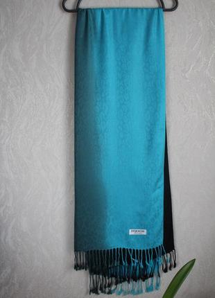 Голубой шарф с кисточками пашмина кашемир 190х666 фото