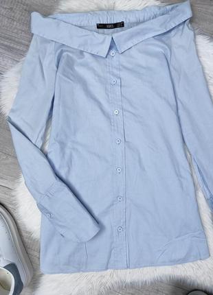 Женская кэжуал рубашка с открытыми плечами karol цвет голубой размер s3 фото