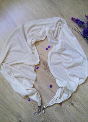 Трикотажный шарф женский платок палантин снуд цвет кремовый