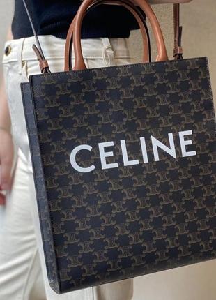 Сумка коричневая бежевая в стиле celine с надписью квадратная4 фото