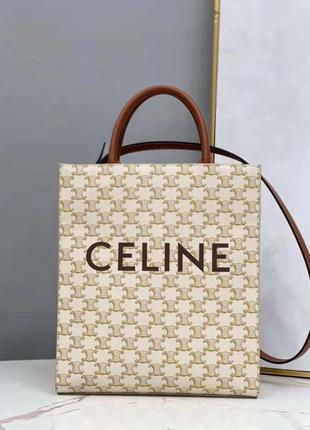 Сумка коричневая бежевая в стиле celine с надписью квадратная5 фото